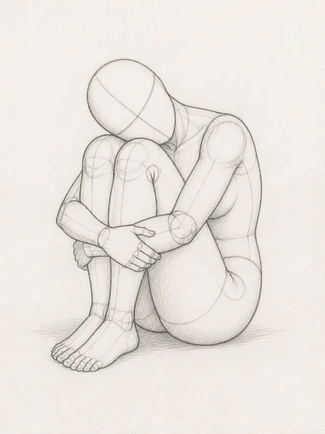 Seated Knees Hugging Pose Reference Sketch