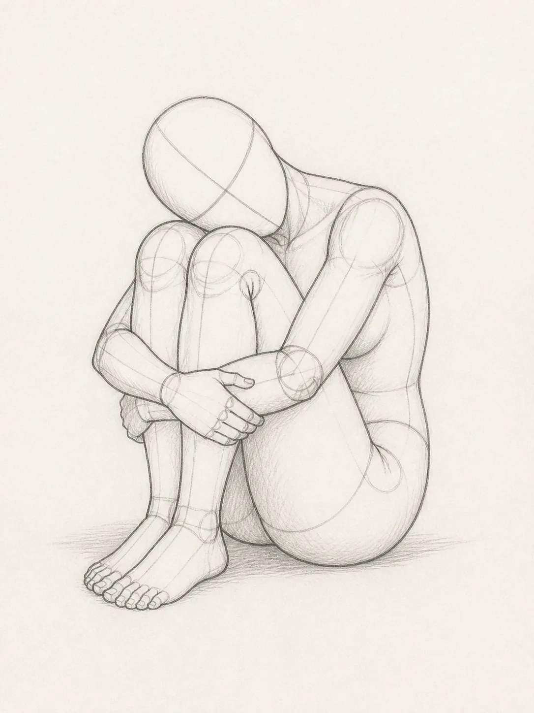 Seated Knees Hugging Pose Reference Sketch