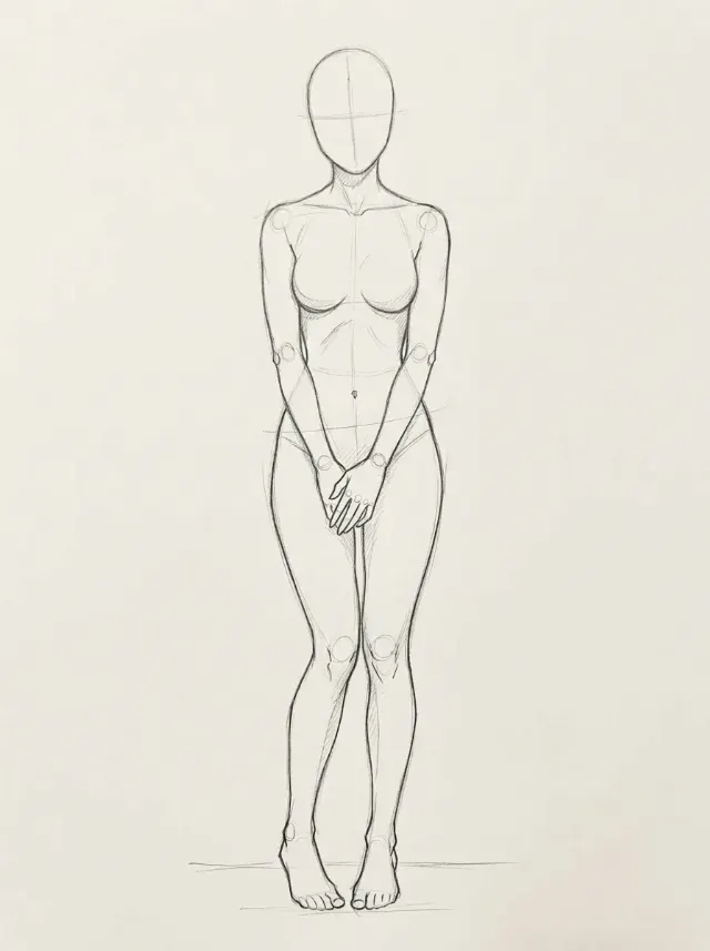 Shy Female Mannequin Front View Pose Sketch