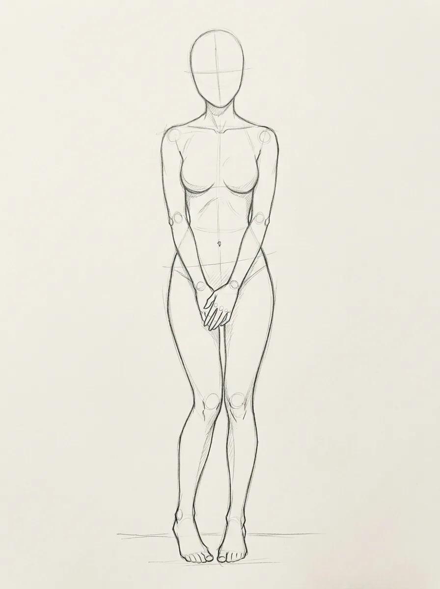 Shy Female Mannequin Front View Pose Sketch
