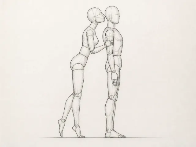 Side View Couple Kissing Pose Sketch