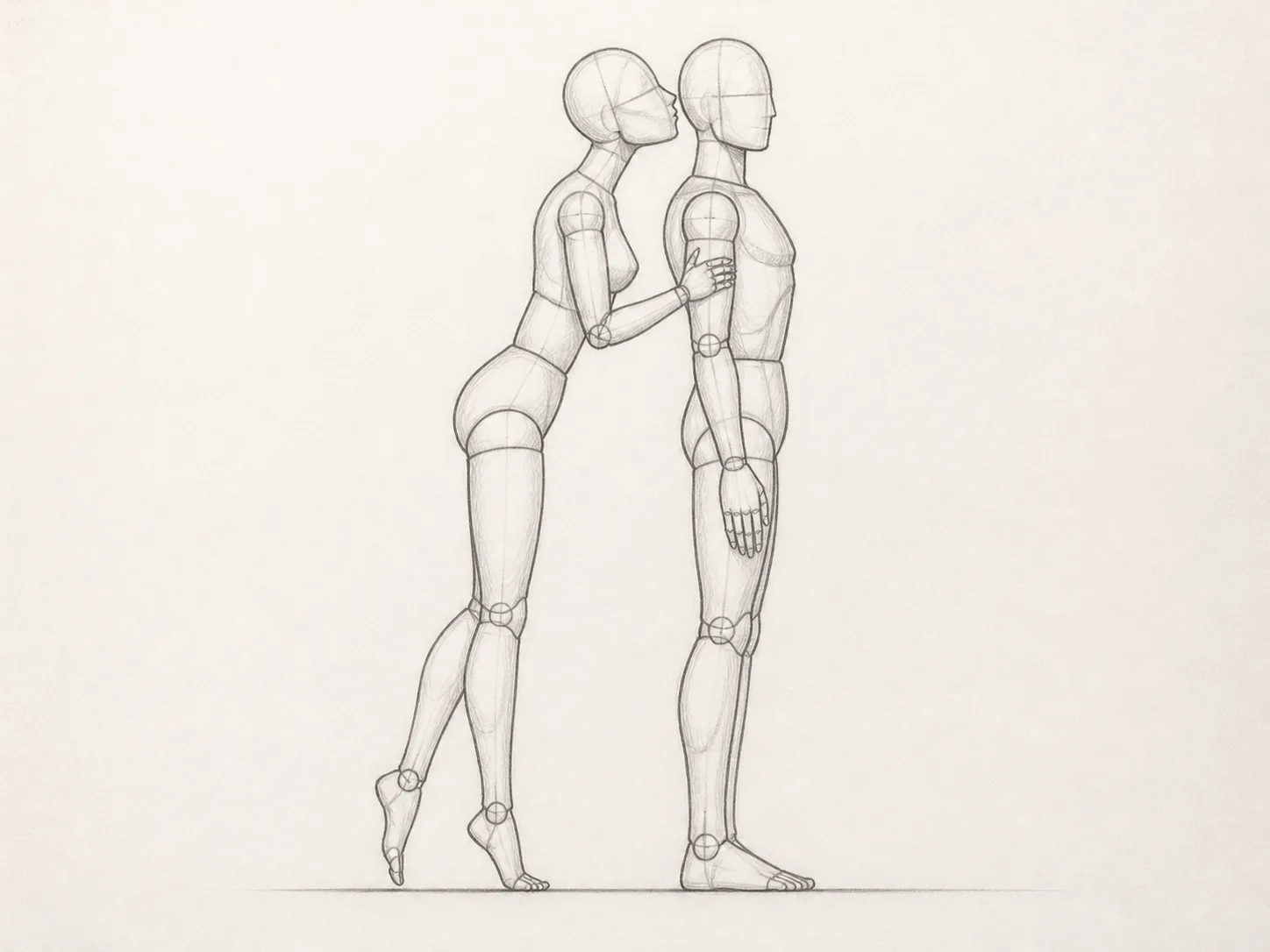 Side View Couple Kissing Pose Sketch