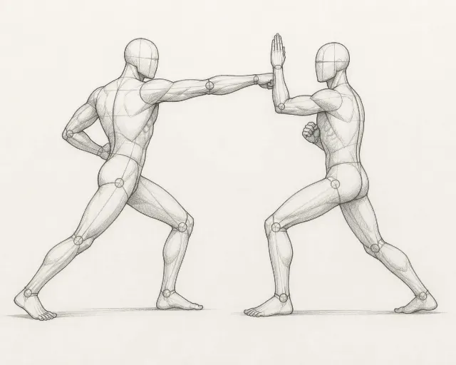 Side View Fight Pose Reference Sketch