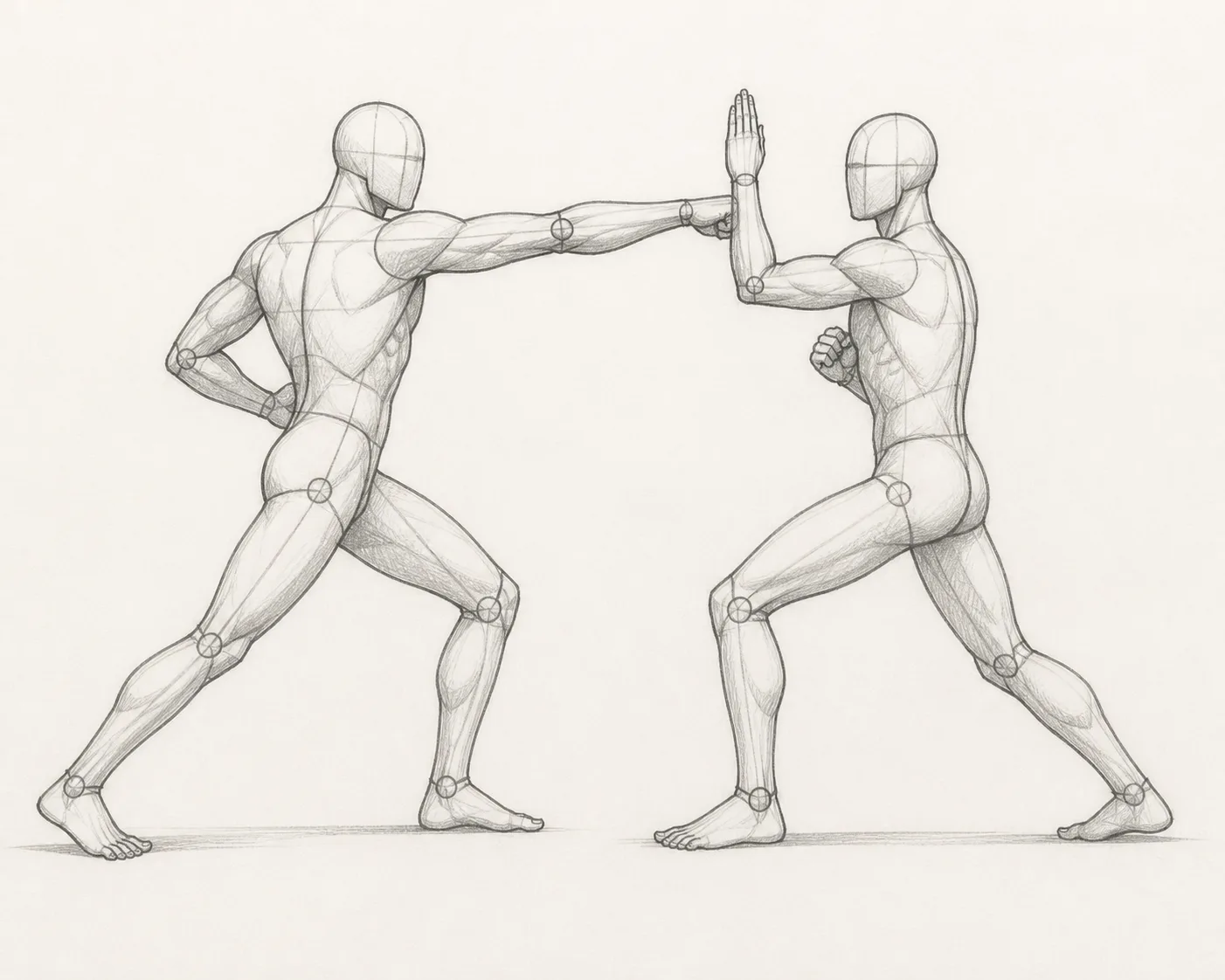 Side View Fight Pose Reference Sketch