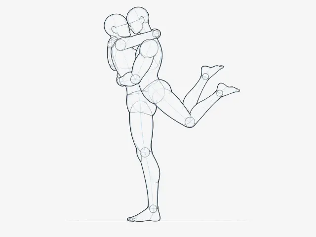 Side View Figure Lifting Hug Pose Reference