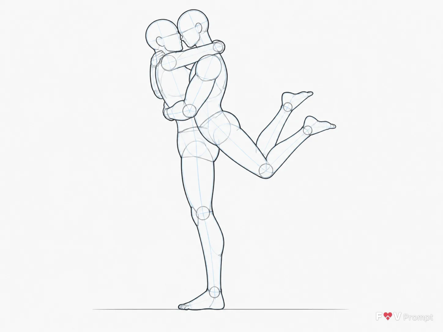 Side View Figure Lifting Hug Pose Reference