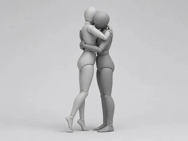 Side View Hugging Pair 3D Pose Reference
