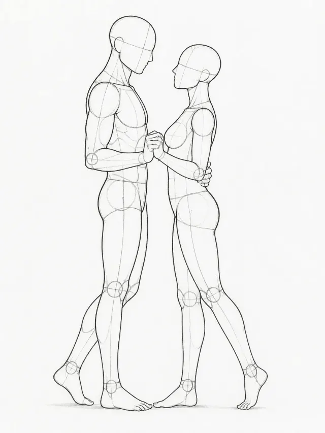 Side View Slow Dance Pose Reference Sketch