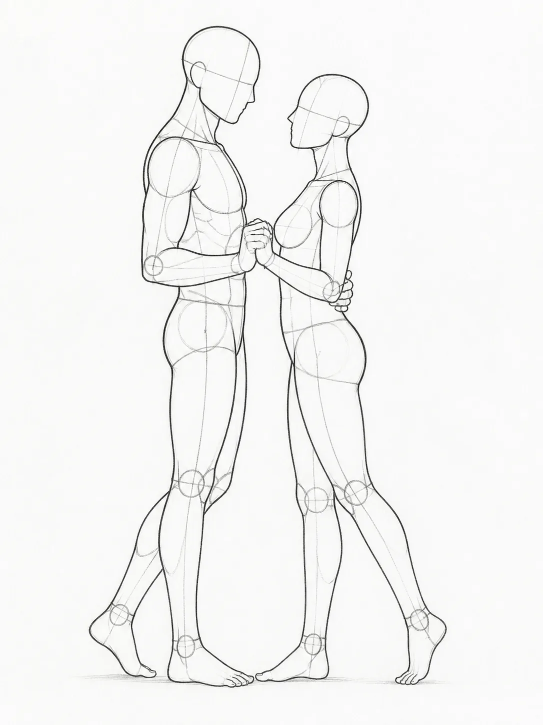 Side View Slow Dance Pose Reference Sketch