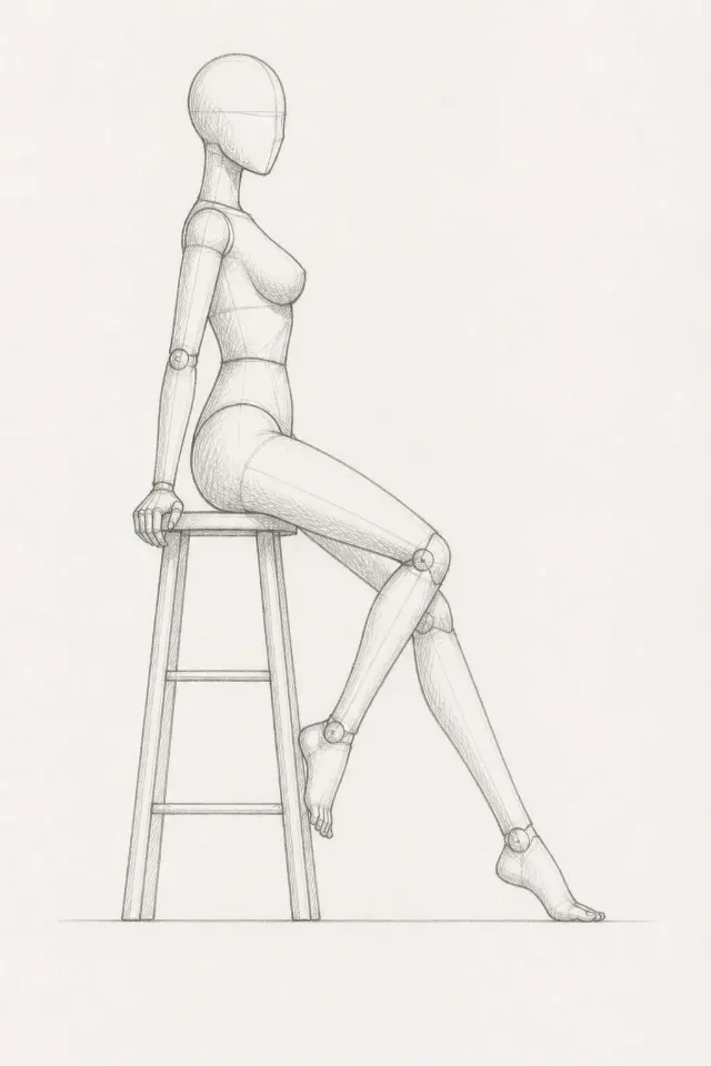 Side View Stool Pose Reference Sketch