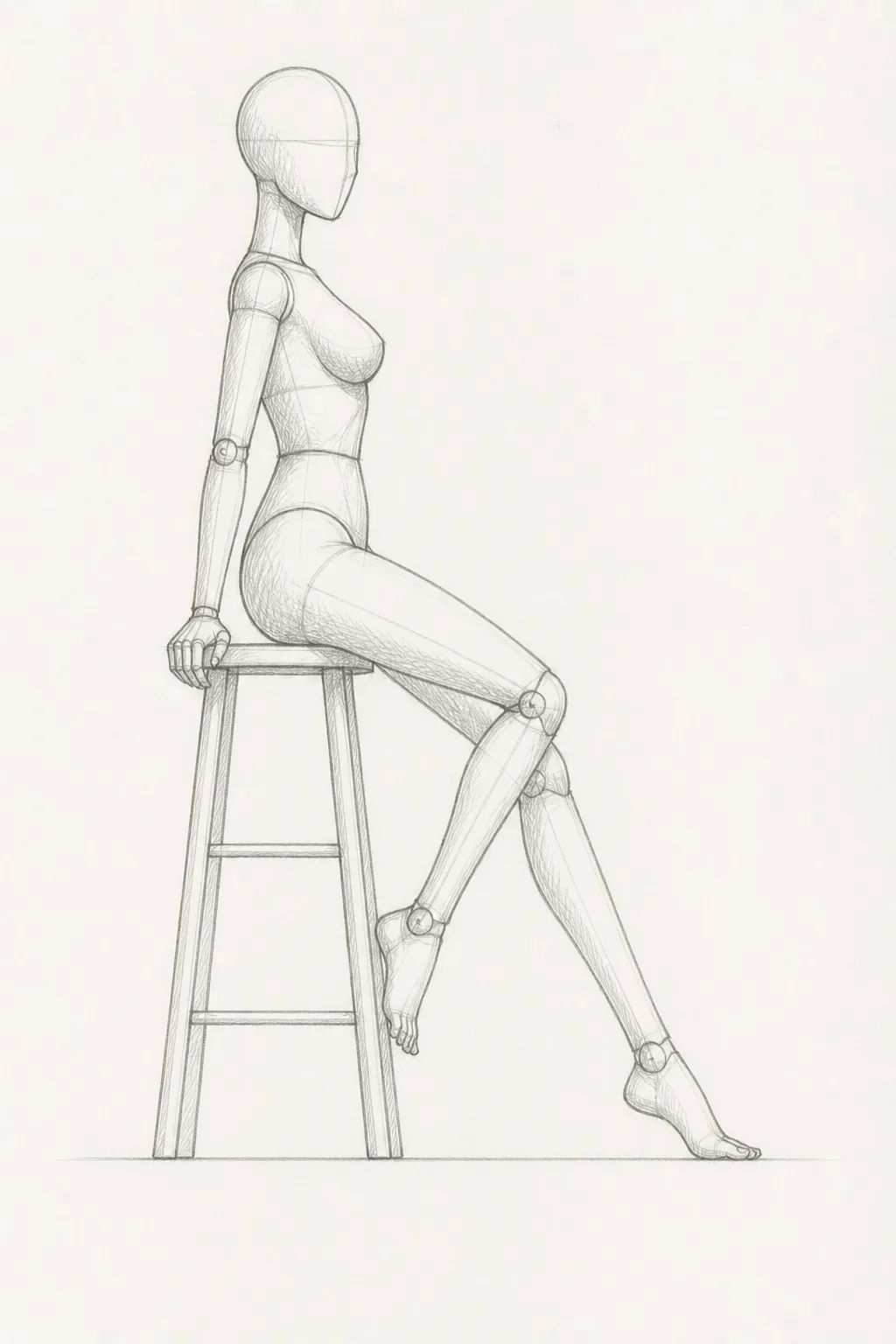 Side View Stool Pose Reference Sketch