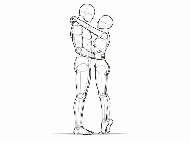Side View Tiptoe Couple Pose Sketch