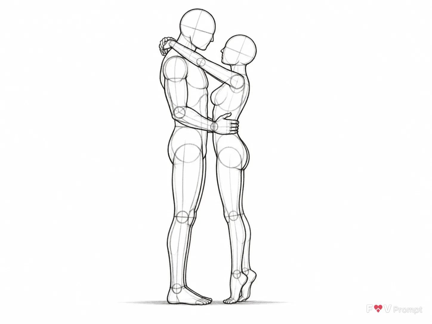 Side View Tiptoe Couple Pose Sketch