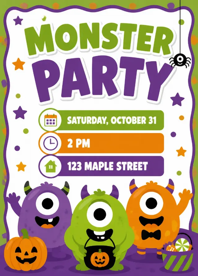Silly Monster Kids Party Invitation