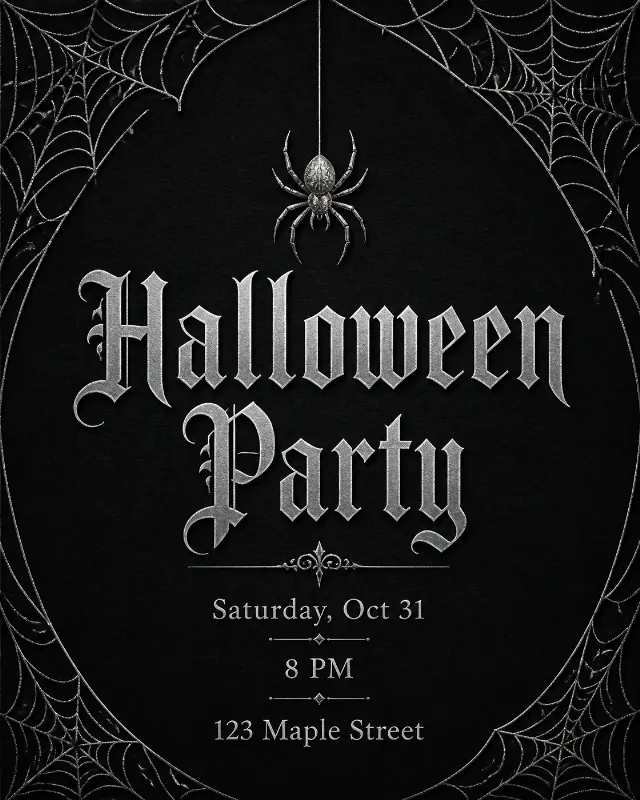 Silver Spider Web Halloween Invitation