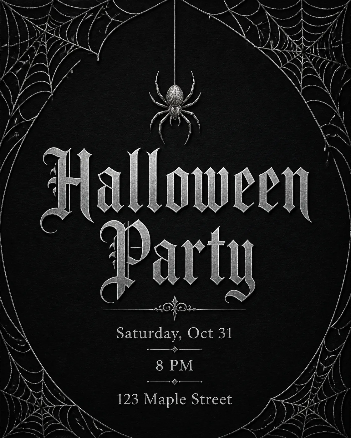 Silver Spider Web Halloween Invitation