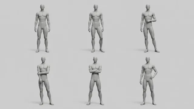 Six-Pose Standing Mannequin Reference Sheet