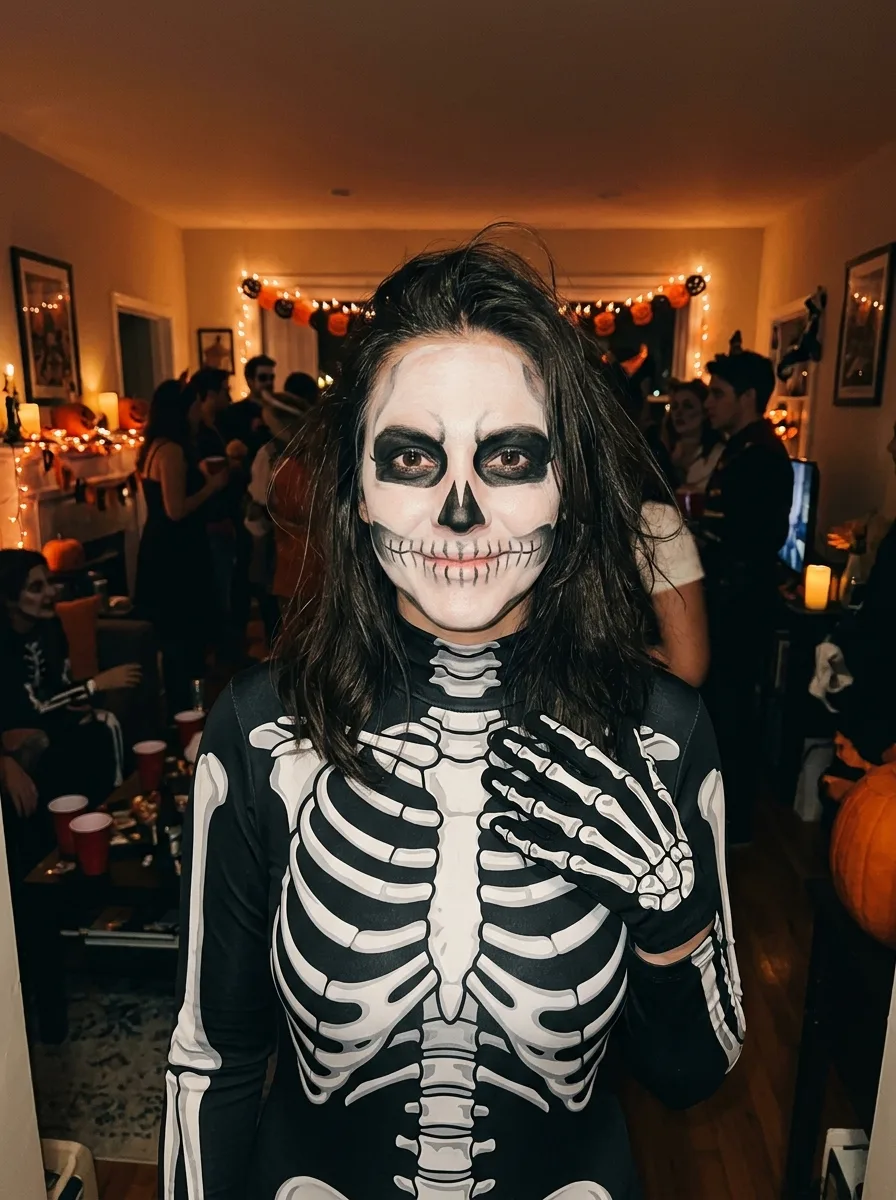 Skeleton Face Paint Halloween House Party Photo