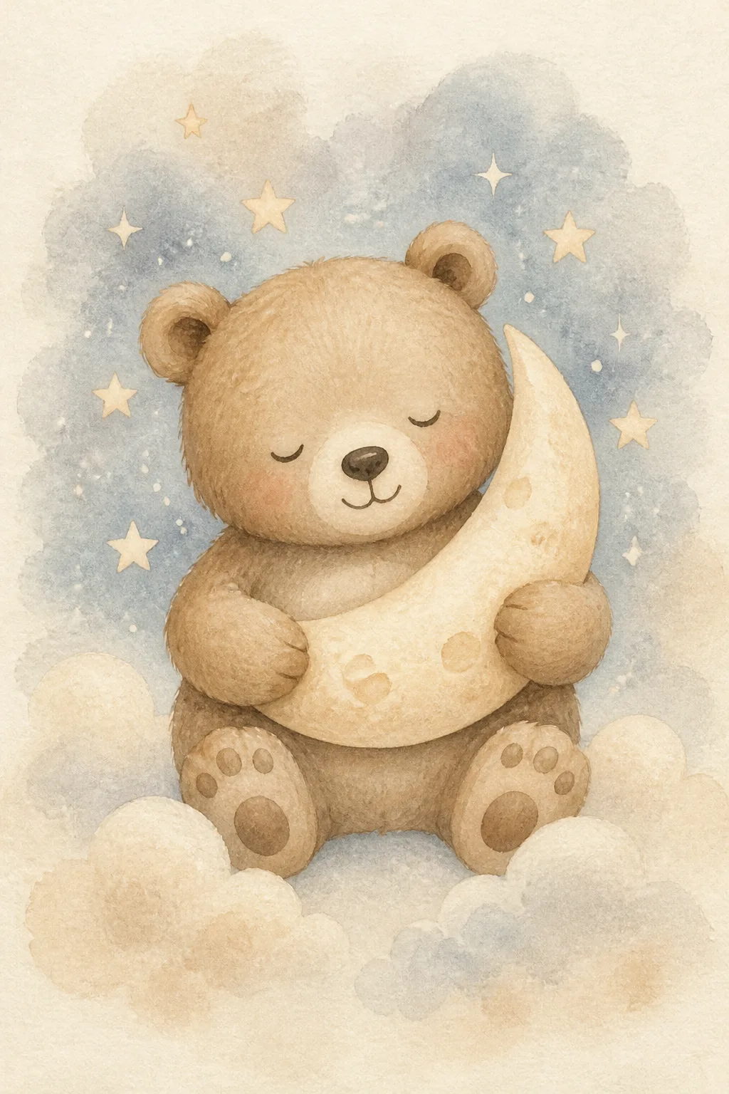 Sleepy Bear Watercolor Nursery Print