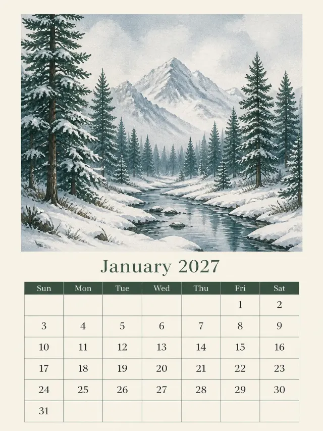 Snowy Pine Forest January Wall Calendar