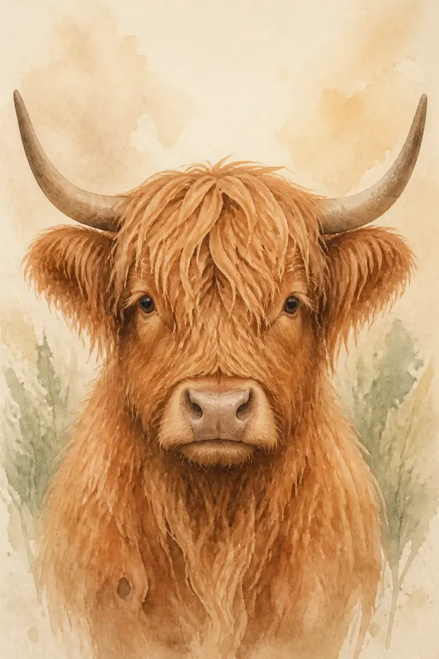 Soft Autumn Highland Cow Watercolor Print