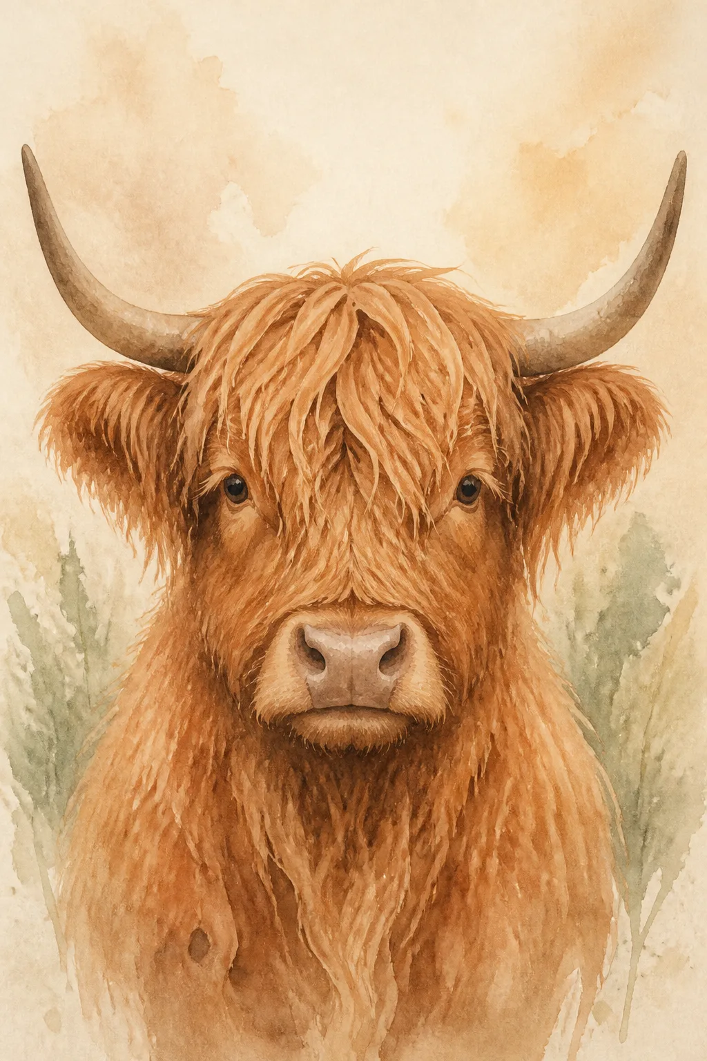 Soft Autumn Highland Cow Watercolor Print
