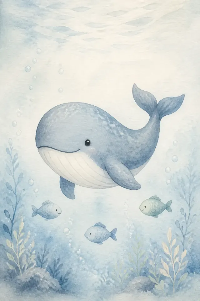Soft Watercolor Whale Nursery Wall Art