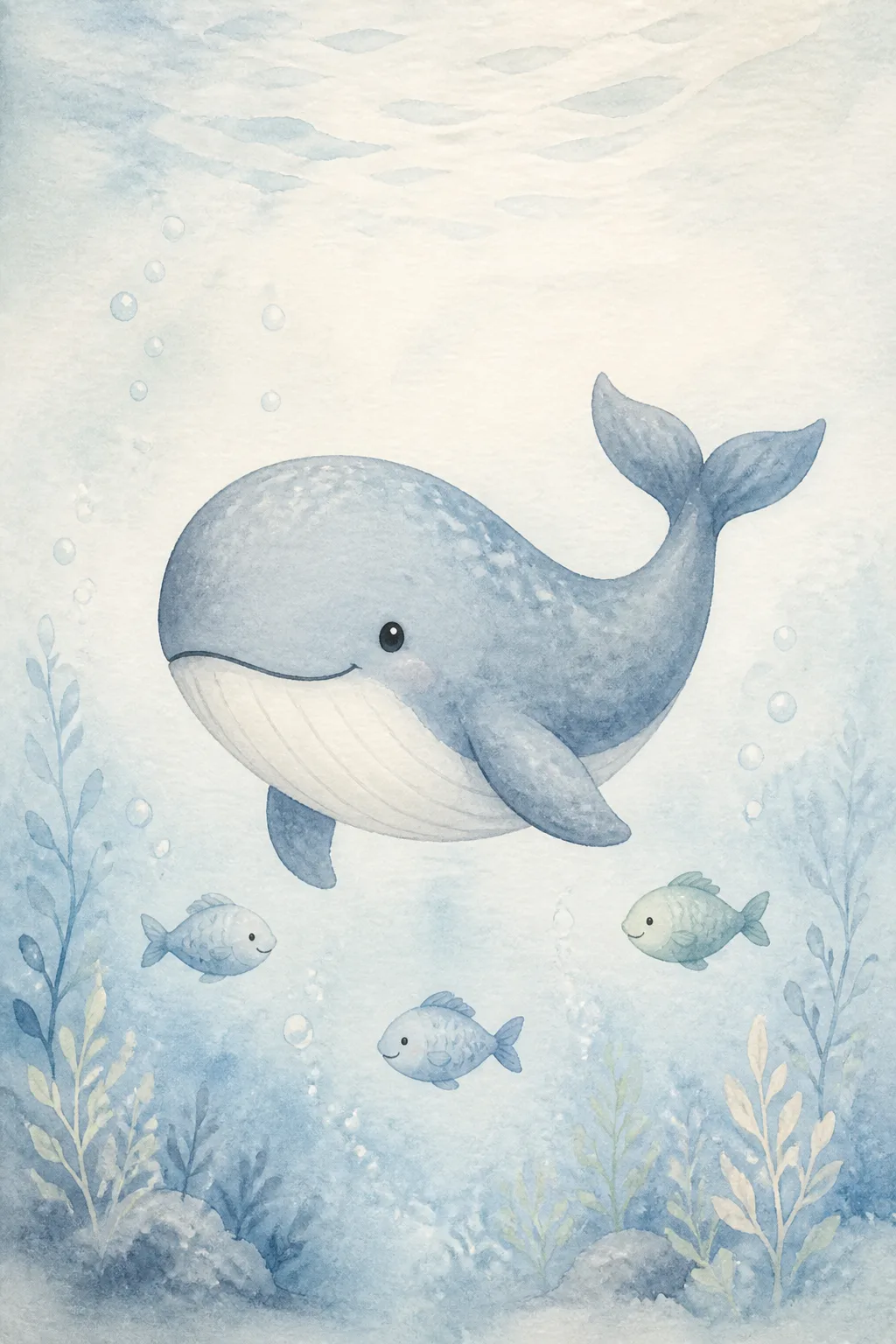 Soft Watercolor Whale Nursery Wall Art