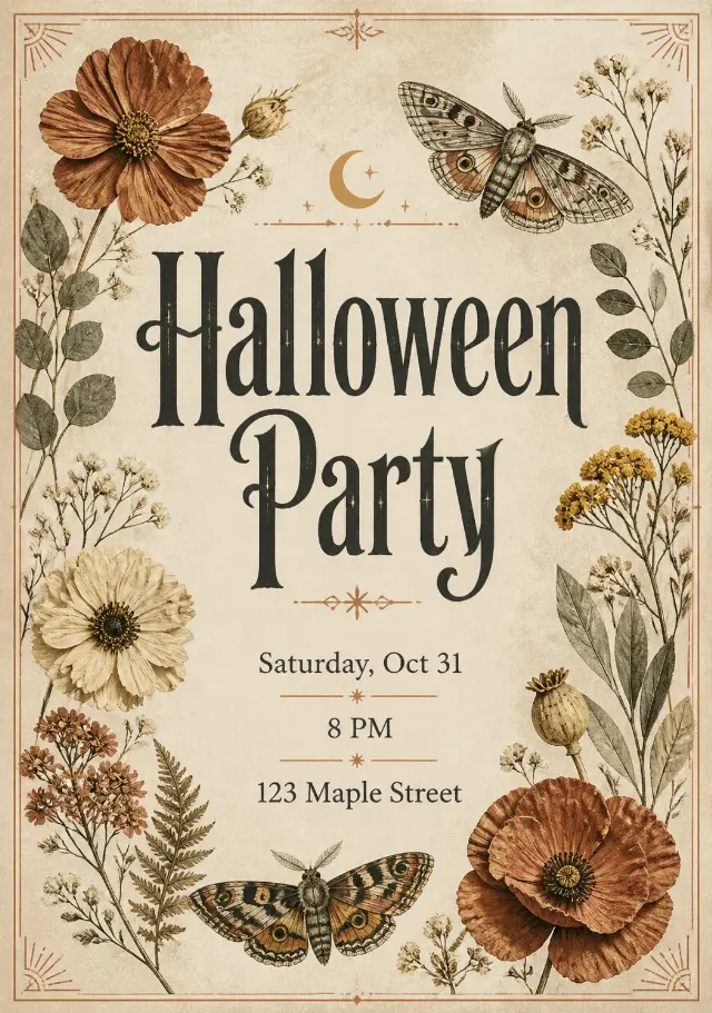 Spooky Boho Moth Halloween Invitation