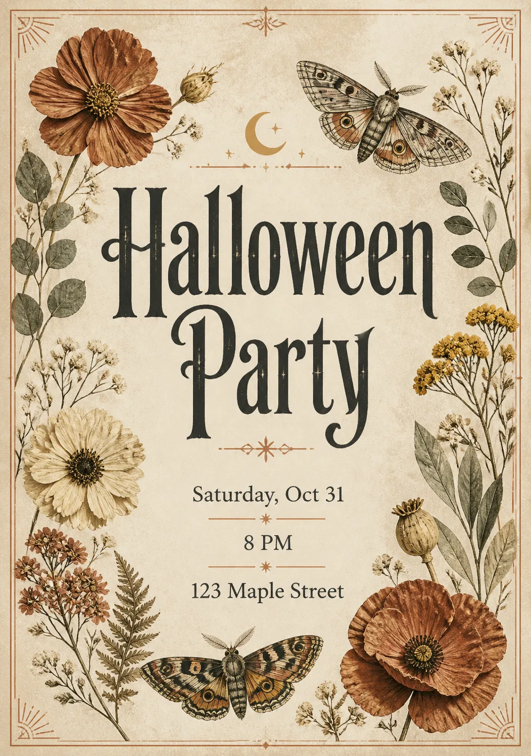 Spooky Boho Moth Halloween Invitation