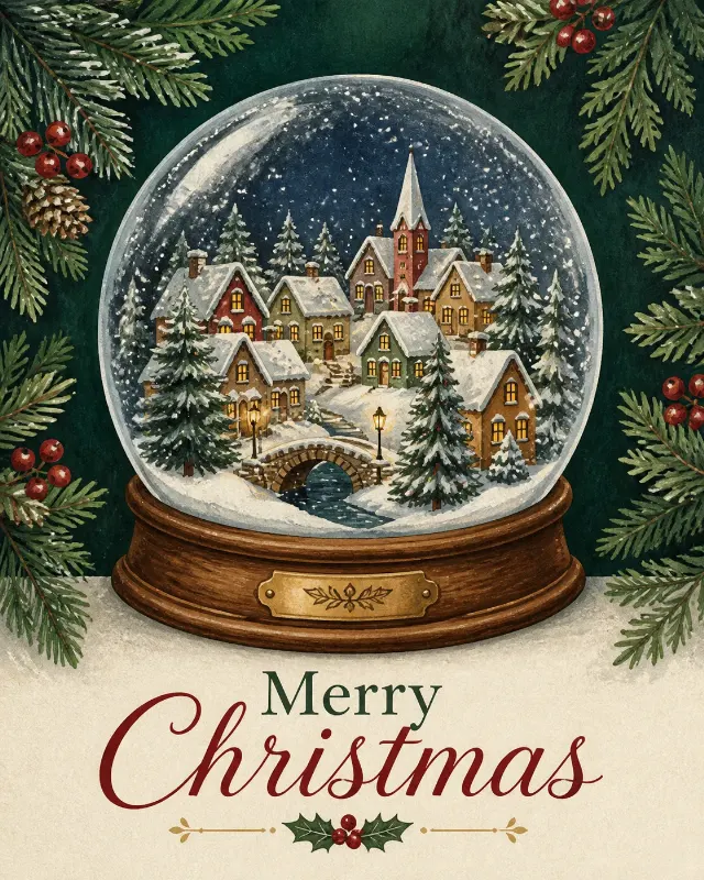 Storybook Snow Globe Christmas Card