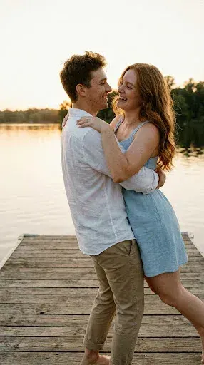 Summer Lake Dock Couple Photo