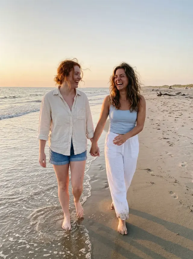 Sunset Beach Couple Laughing Photo