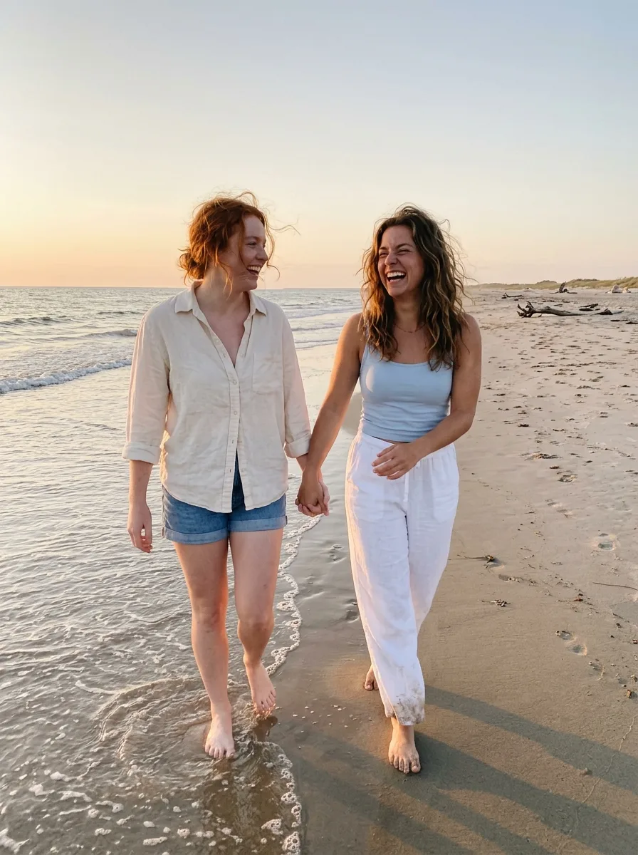Sunset Beach Couple Laughing Photo