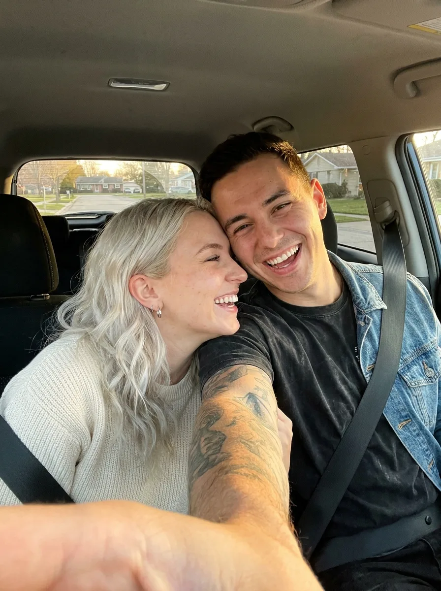 Sunset Car Couple Front Camera Selfie