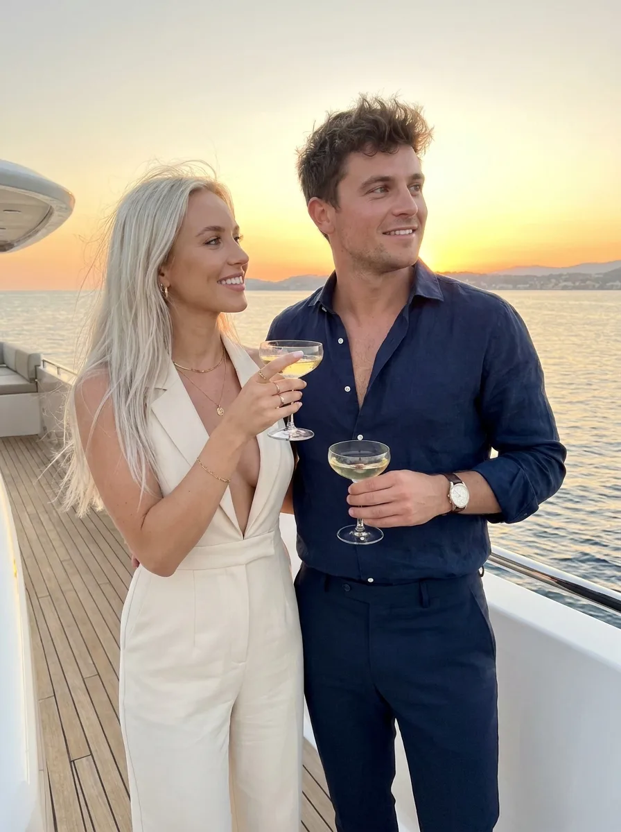 Sunset Yacht Deck Couple Photo
