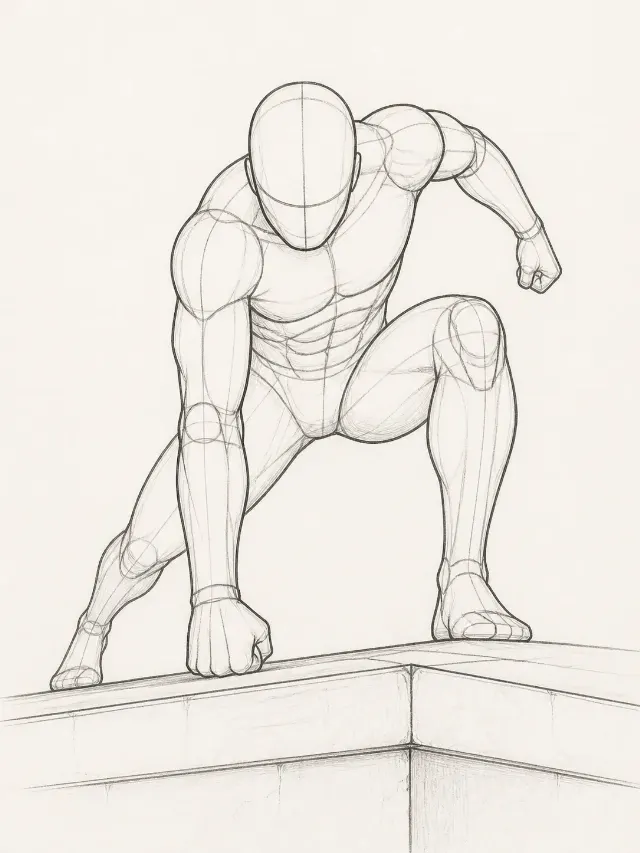 Superhero Rooftop Landing Pose Sketch