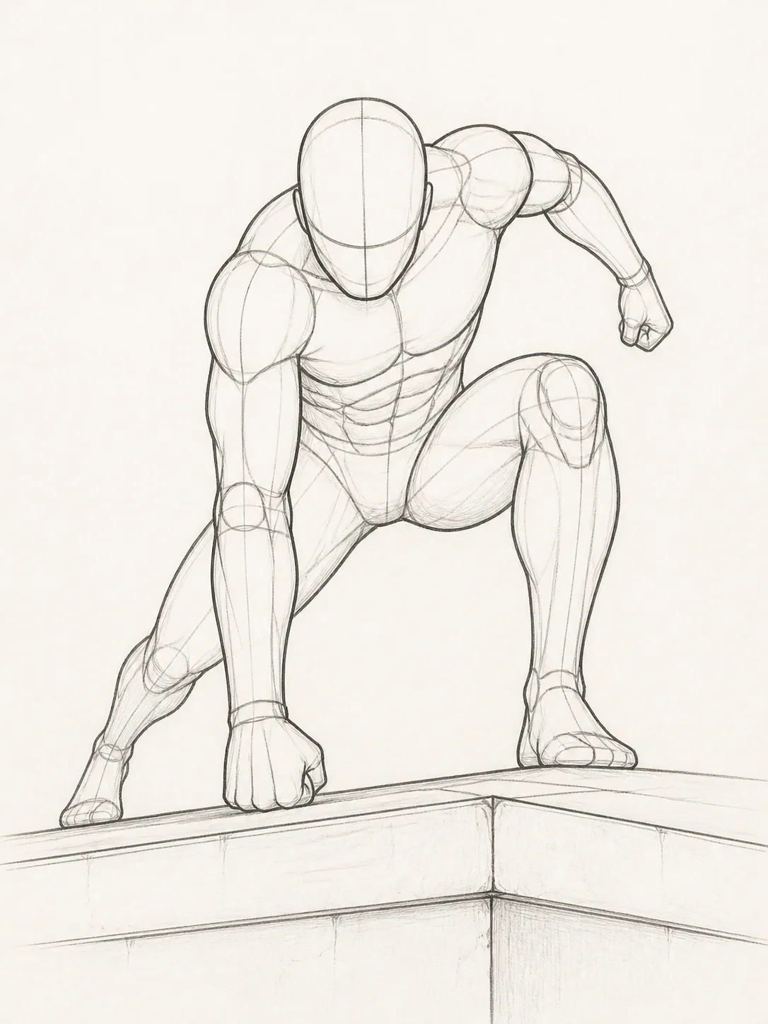 Superhero Rooftop Landing Pose Sketch