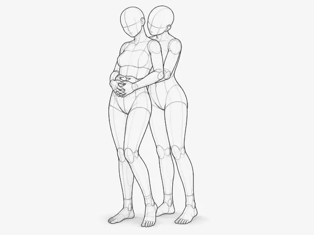 Three Quarter Female Hug Pose Reference
