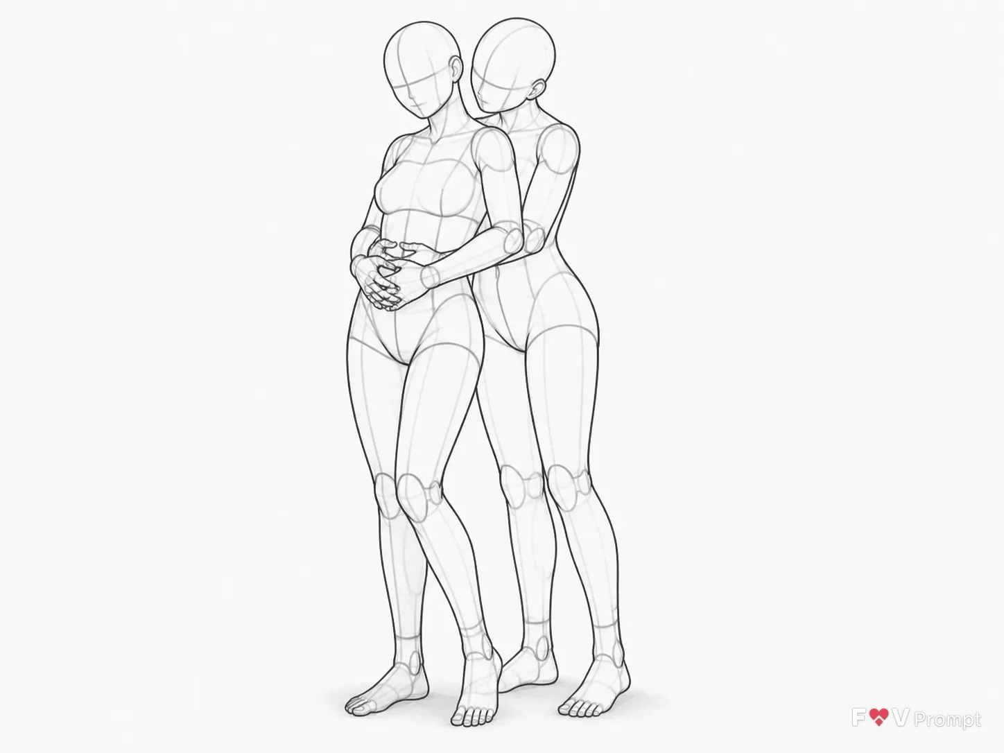 Three Quarter Female Hug Pose Reference