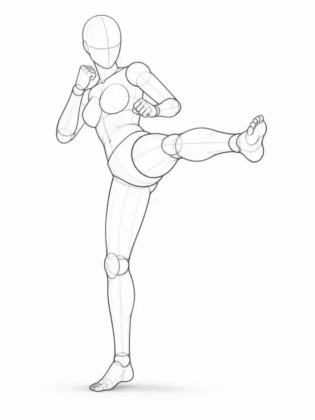 Three-Quarter Fighting Kick Pose Sketch