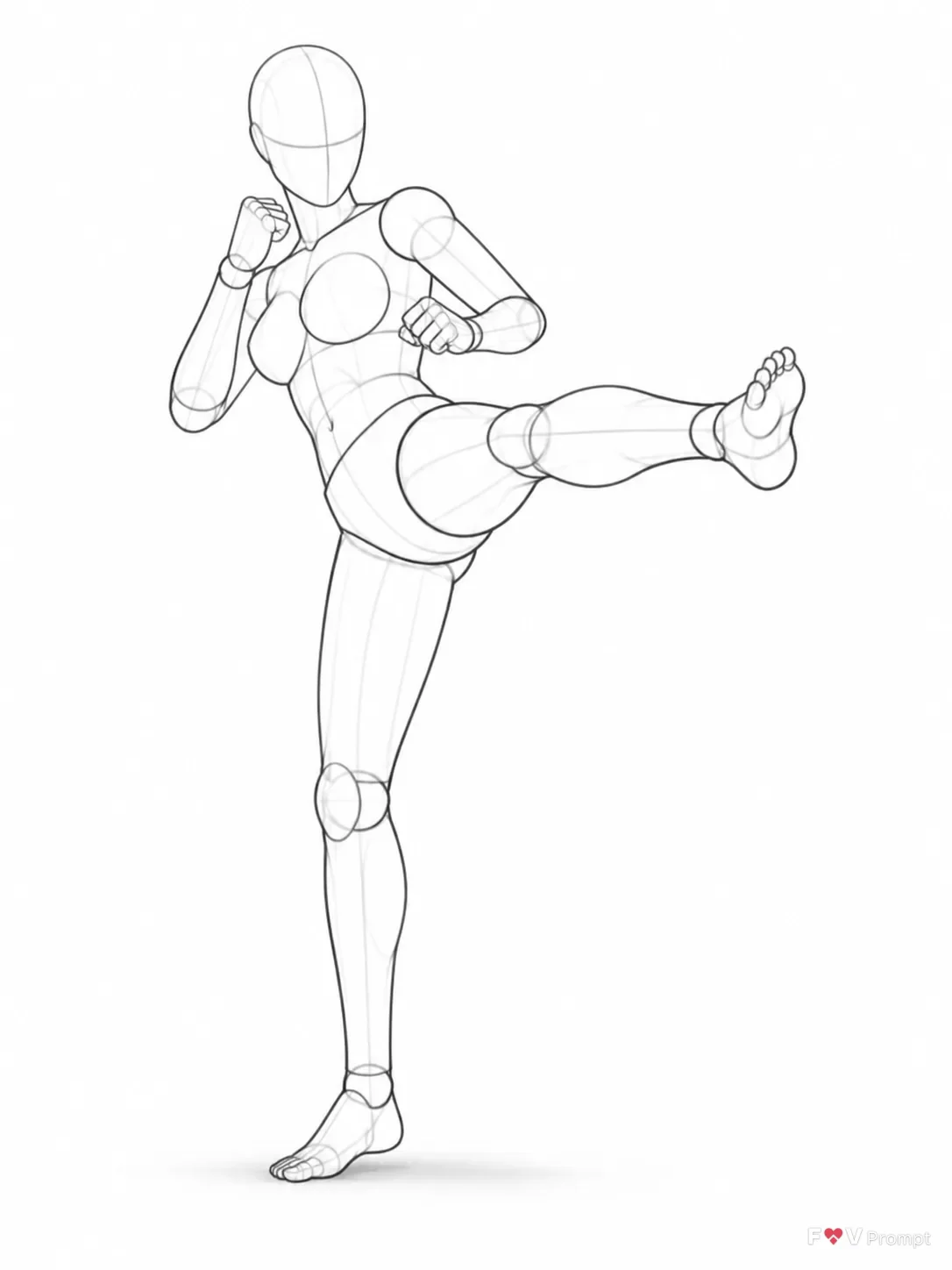 Three-Quarter Fighting Kick Pose Sketch