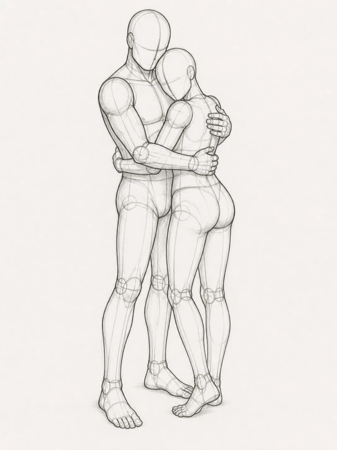 Tight Hug Couple Pose Reference Sketch