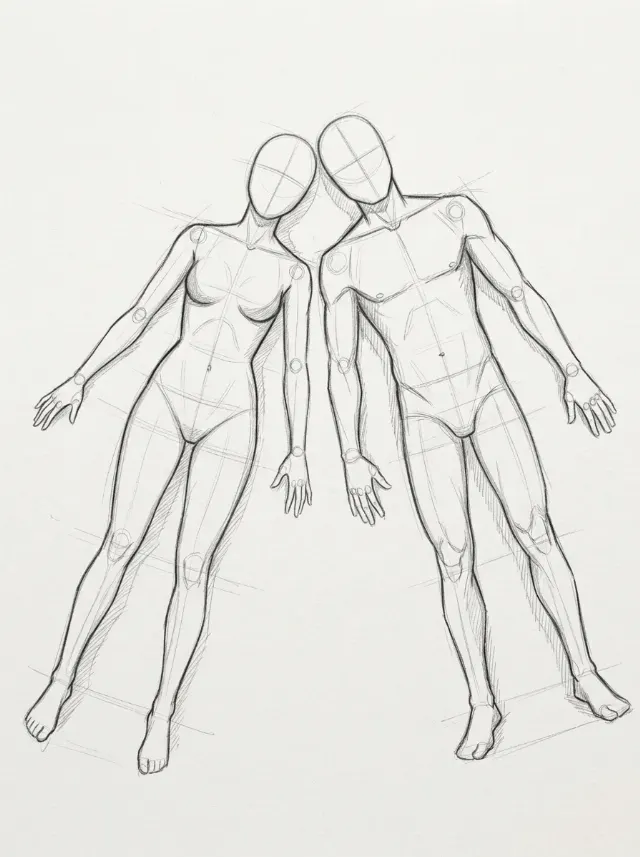 Top Down Couple Pose Reference Sketch