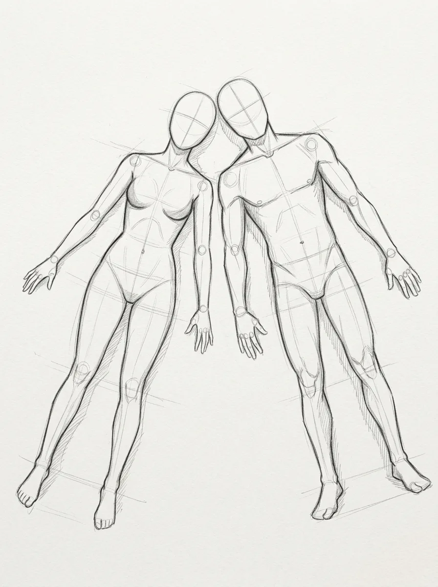 Top Down Couple Pose Reference Sketch