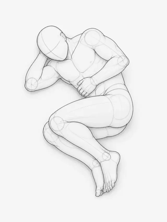Top Down Curled Male Pose Sketch