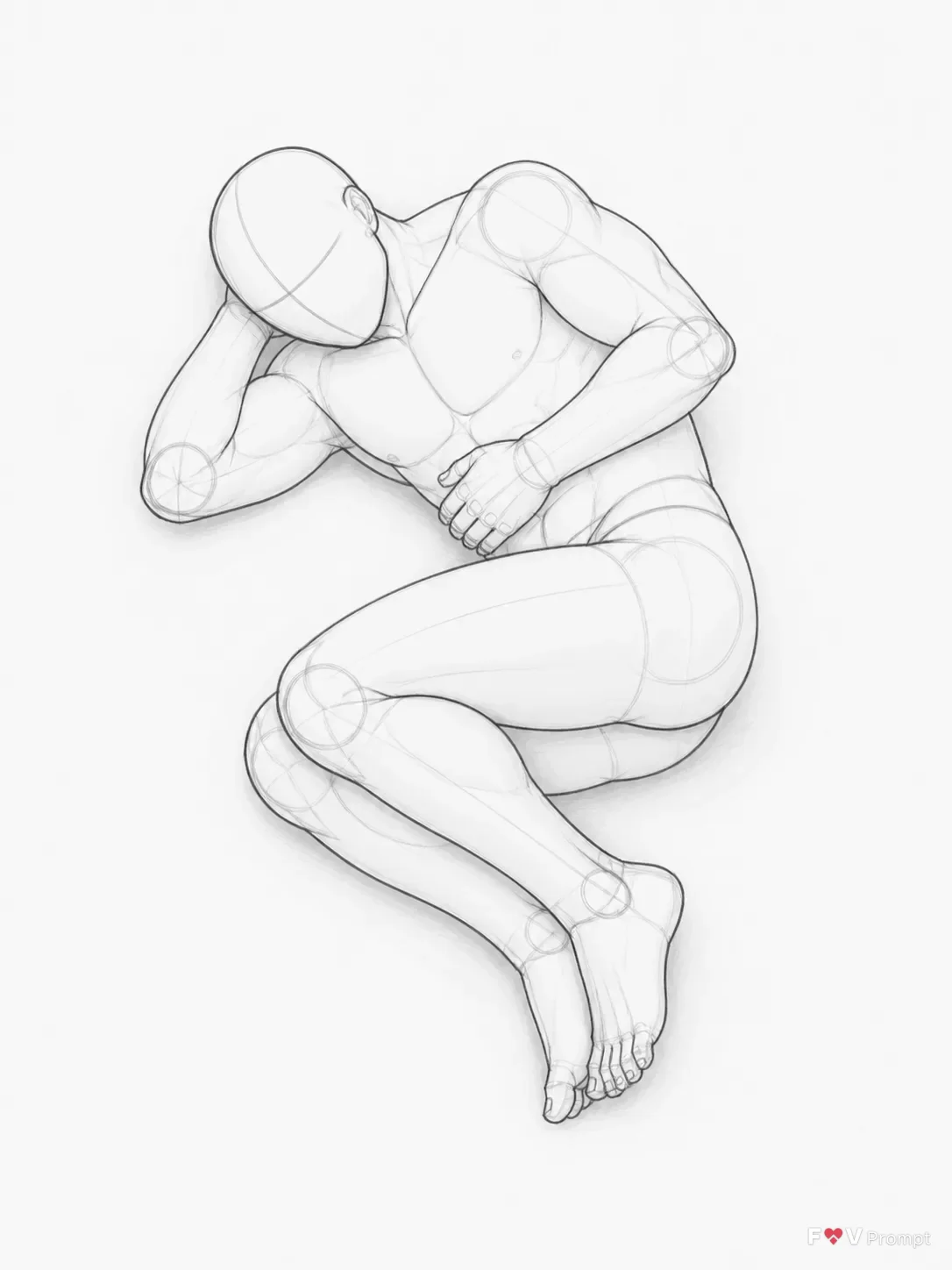 Top Down Curled Male Pose Sketch
