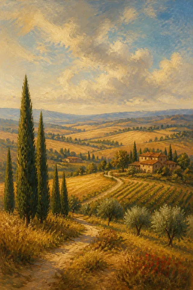 Tuscan Cypress Landscape Oil Print