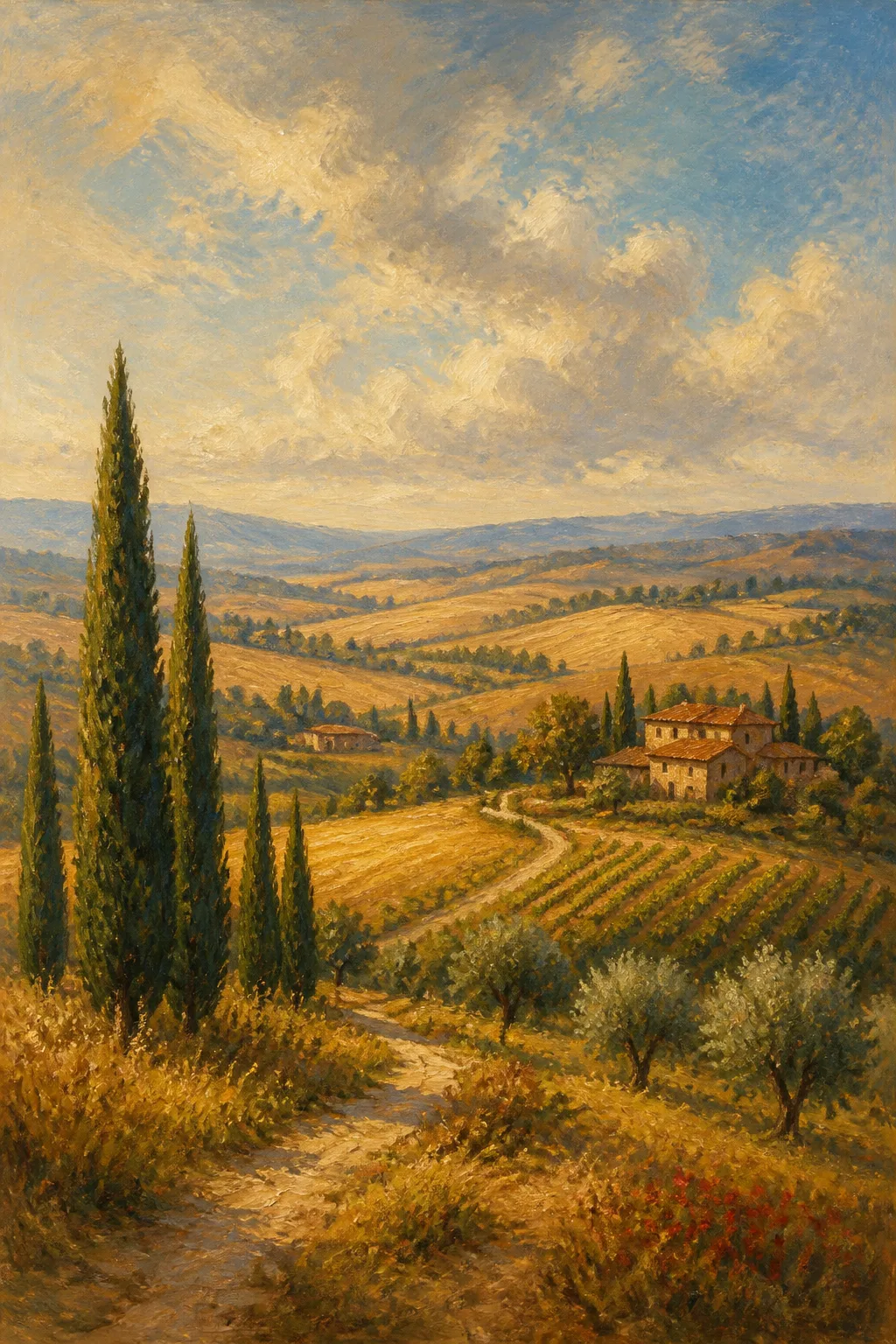 Tuscan Cypress Landscape Oil Print