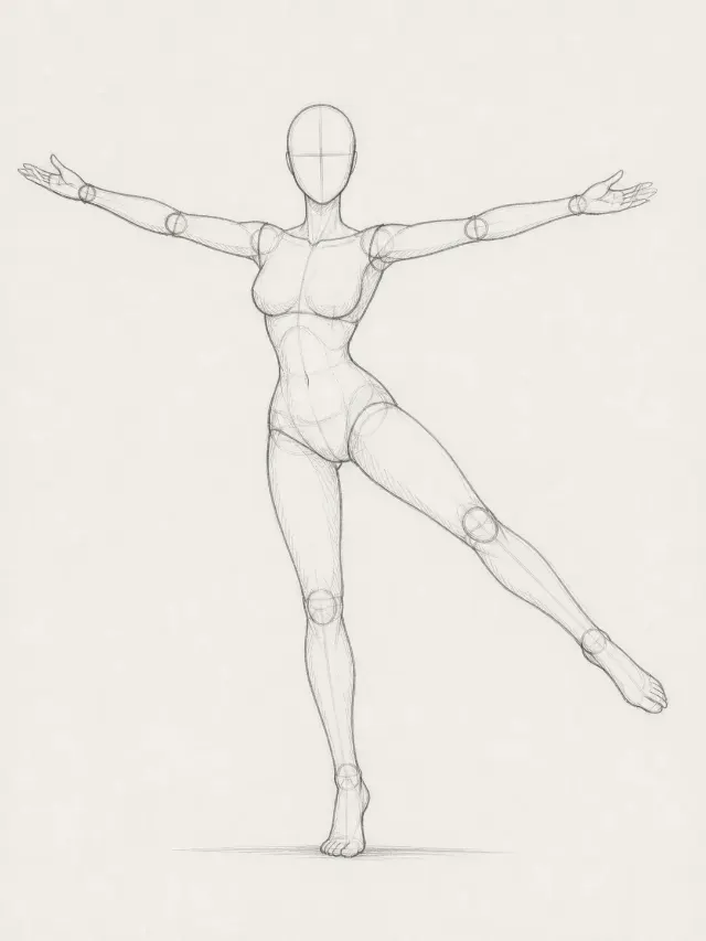 Twirling Female Mannequin Pose Sketch